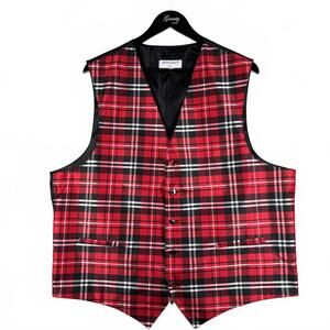 Vesuvio Napoli Red Black White Plaid Men's‎ Vest Size XL Made in Italy Festive